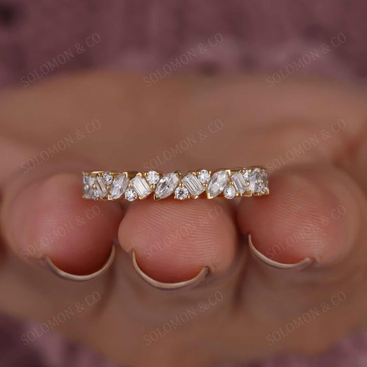 Multi Stone Cluster Half Eternity Wedding Band Second