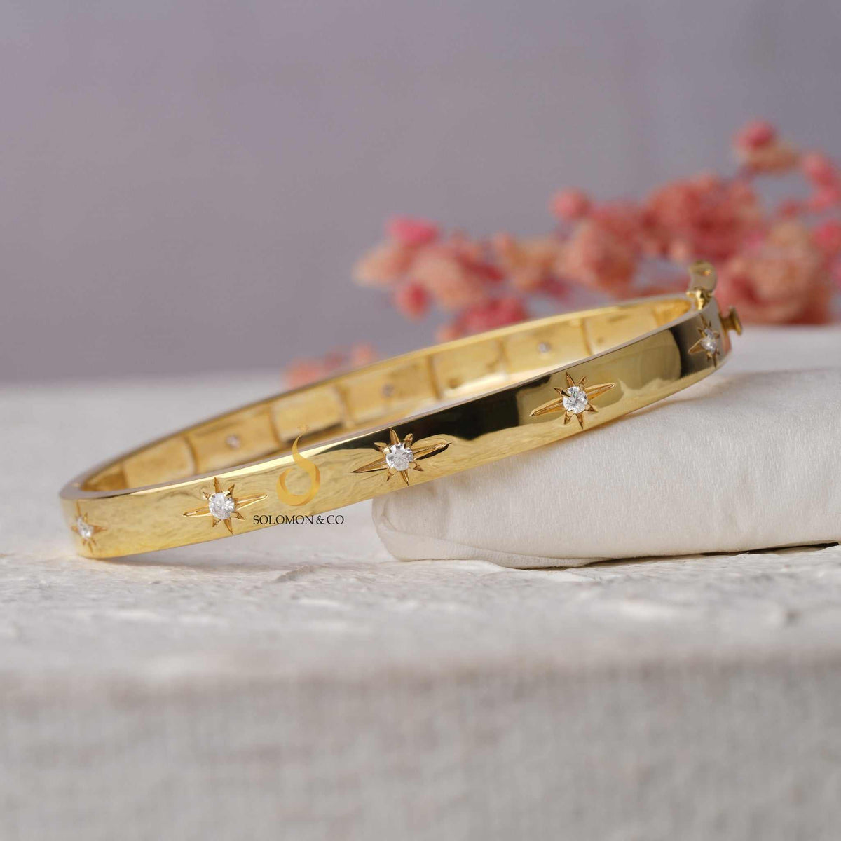 Celestial Star Engraved Bangle Bracelet | Diamond Bracelets
