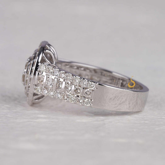 Double Halo Round White GoldMens Diamond Ring