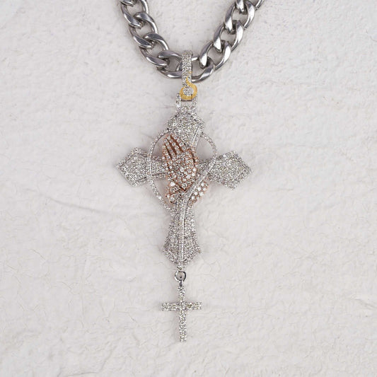 Custom Crucifix with Praying Hands Diamond Pendant