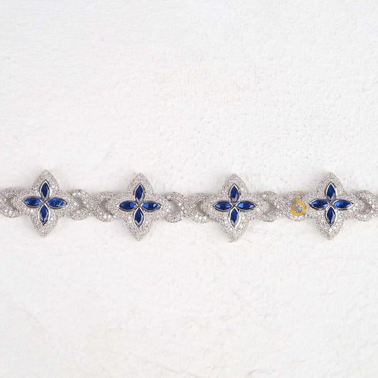 Clover Charm Bracelet With Blue Marquise And Round Diamonds