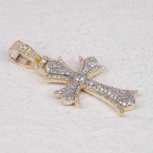 Faith-Inspired Gold Cross Pendant With Pave Diamonds 0.87ct