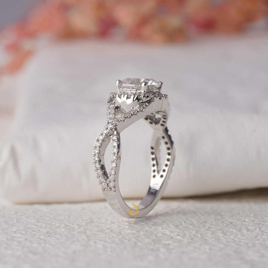 Halo Split Shank Round Cut Moissanite Twisted Engagement Ring Second