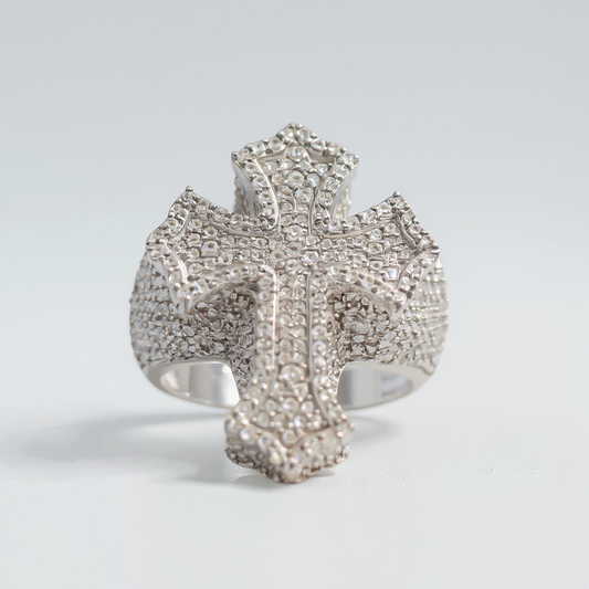 Men's 10K Gold 2.1 CTW Natural Diamond Gothic Cross Statement Ring