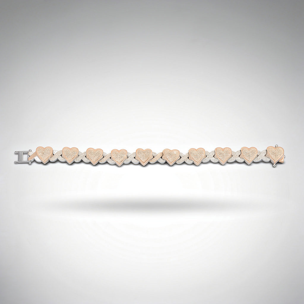 Pavé Diamond Heart-Link Bracelet | 10K Gold