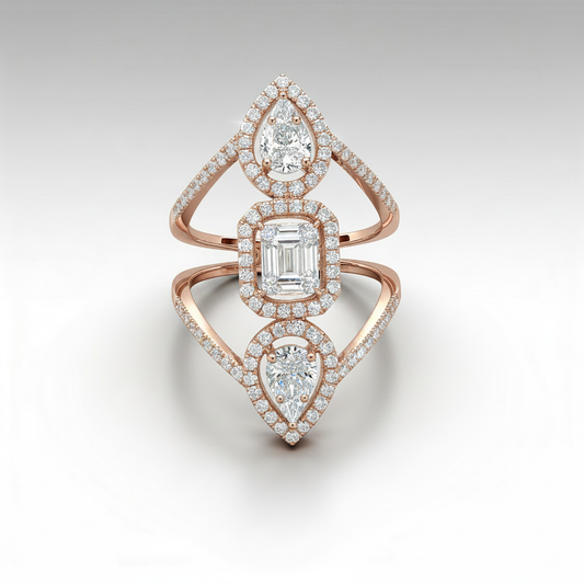 Pear & Emerald-Shaped Diamond Elongated Statement Ring | 18K Gold