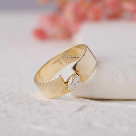 Marquise Cut Moissanite Wide Band One Diamond Ring Second