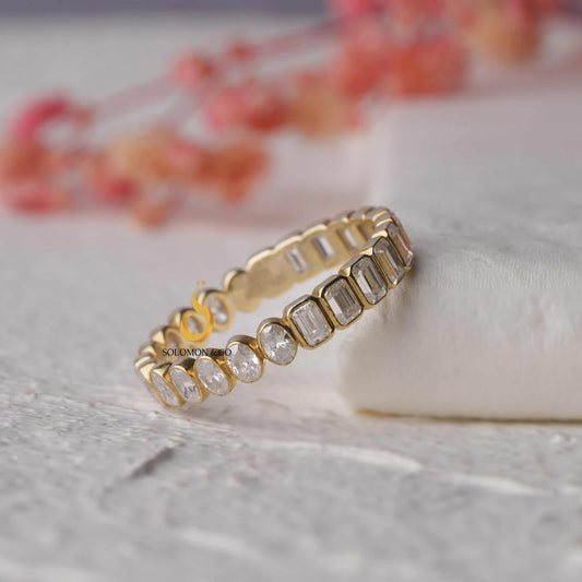 Half Side Oval and Half Side Emerald Cut Eternity Ring