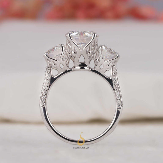 High Profile Tulip Set Three Stone Ring First