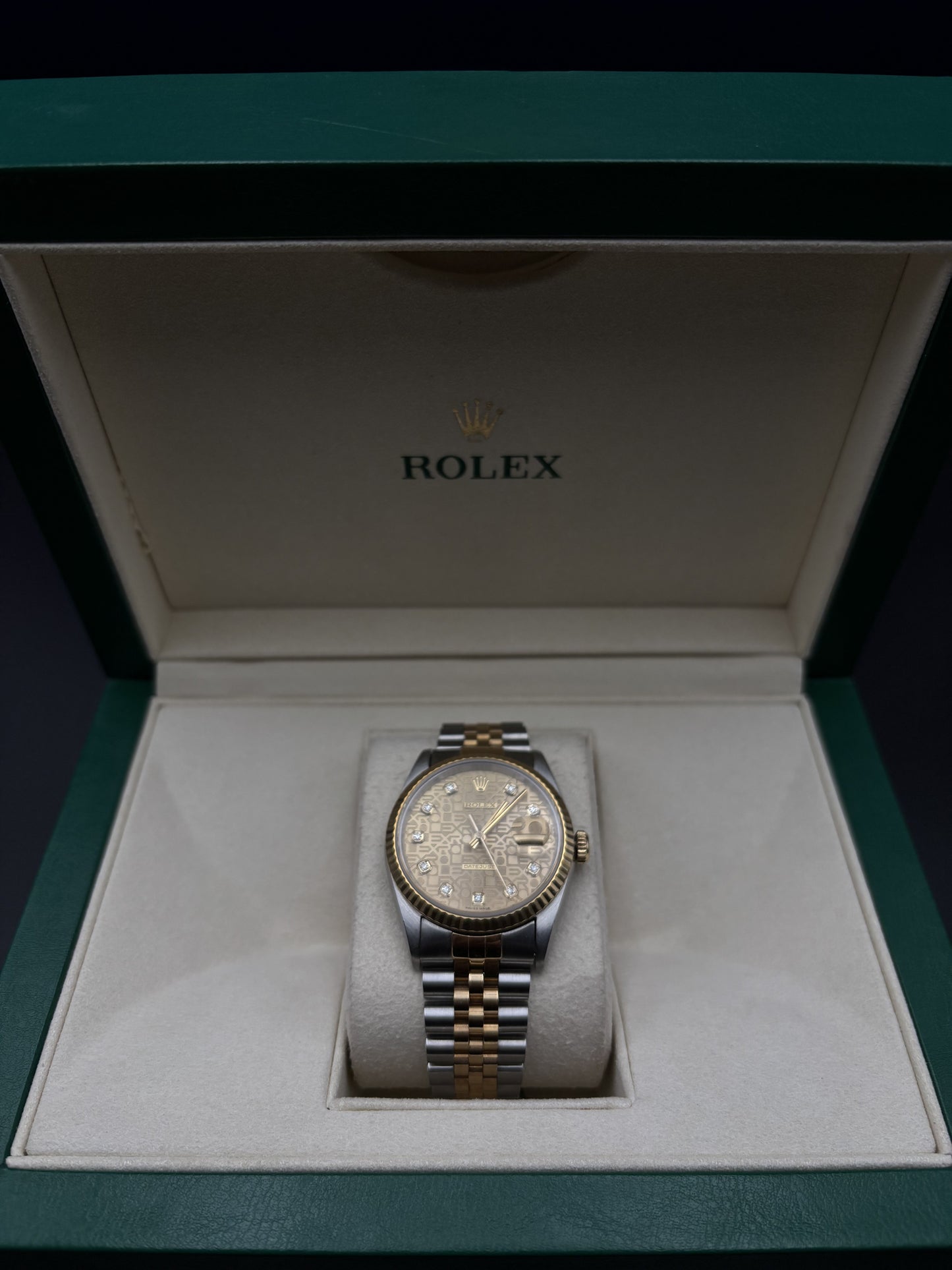 Rolex Datejust 36mm 16233 Two-Tone Champagne Computer Diamond Dial Fluted Jubilee 1997 — Pre-Owned
