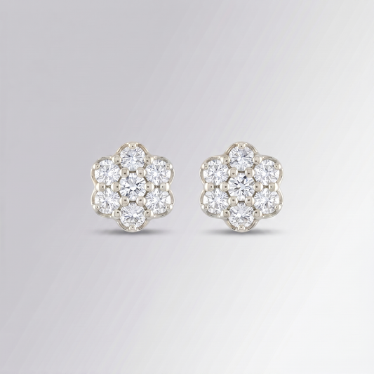 0.49CTW Natural Diamond Cluster Flower Stud Earrings – 10K Gold