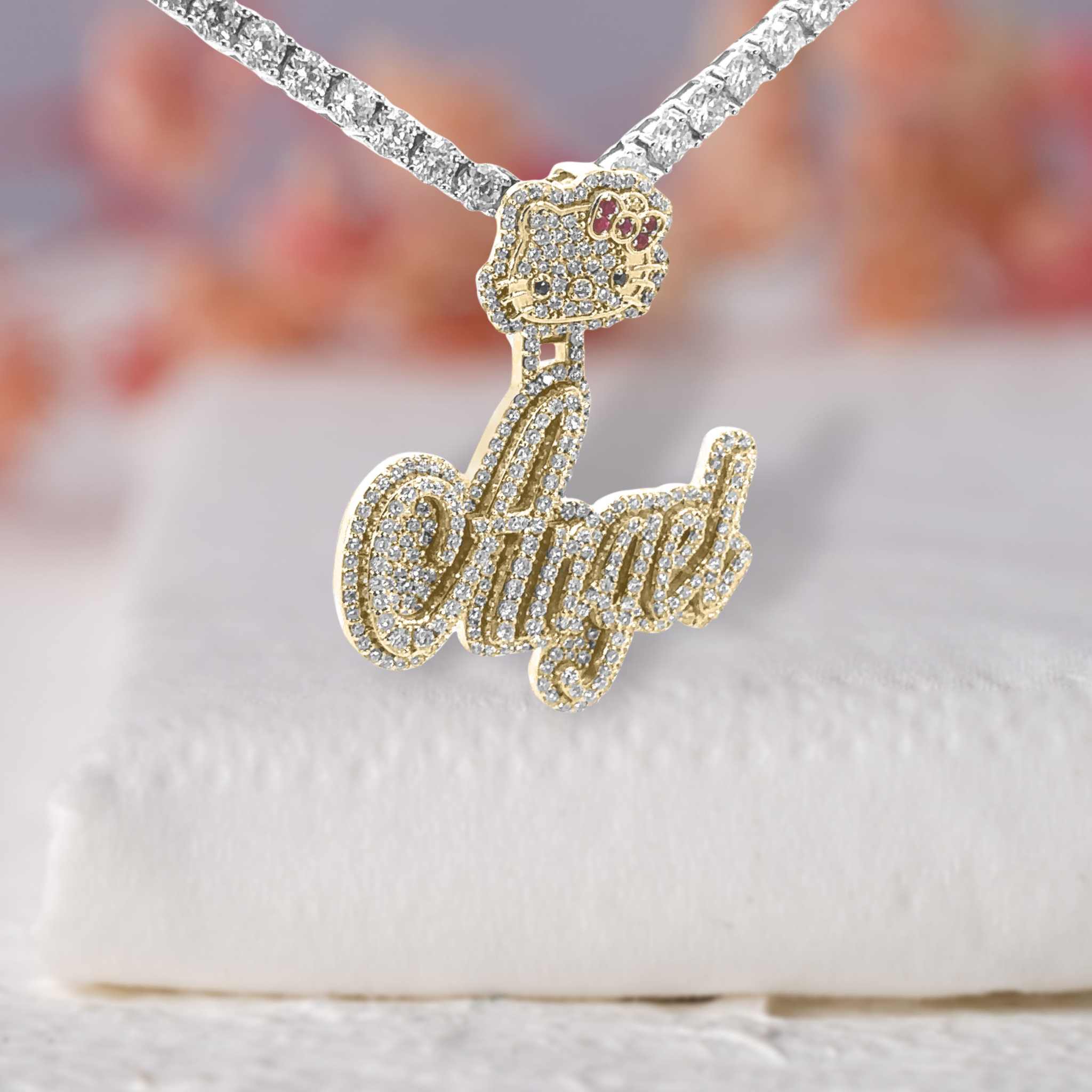 Ciondolo Personalizzato Nome In Moissanite 3Ct - Argento 925 Placcato Oro Bicolore - Foto 2
