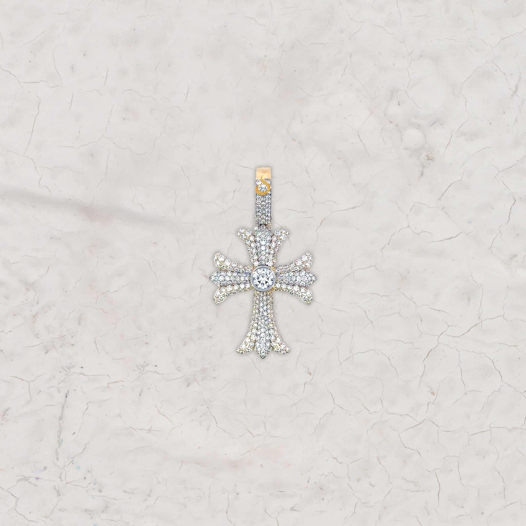 Pave Set Round Diamond Iced Out Cross Pendant