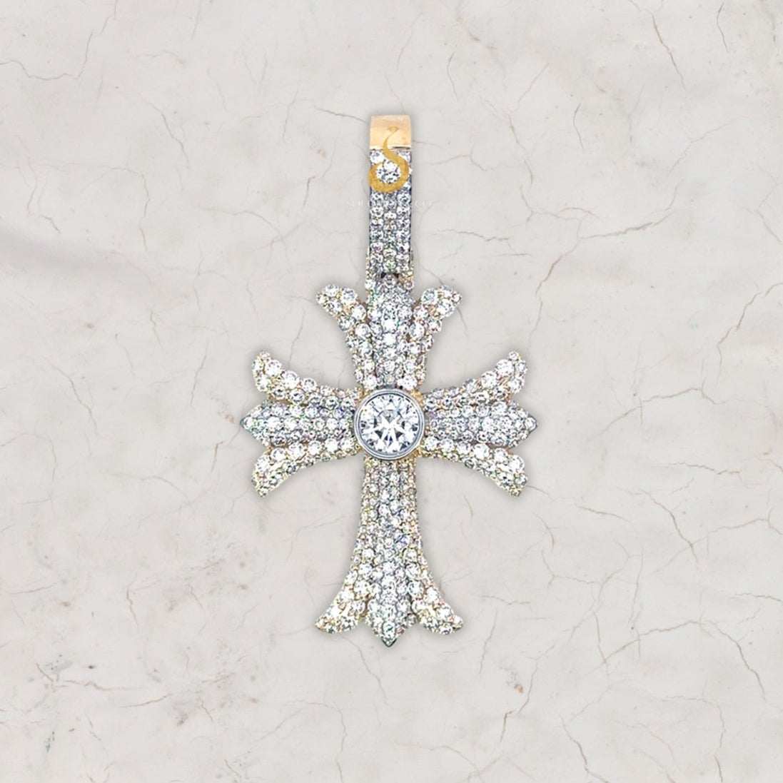 Pave Set Round Diamond Iced Out Cross Pendant