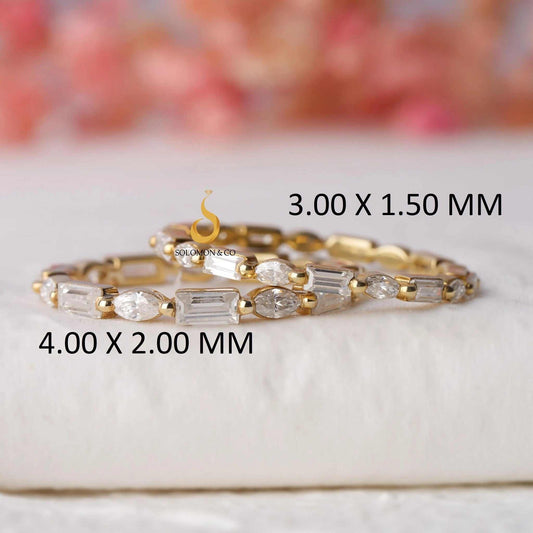 Single Prong Alternating Baguette and Marquise Wedding Ring First