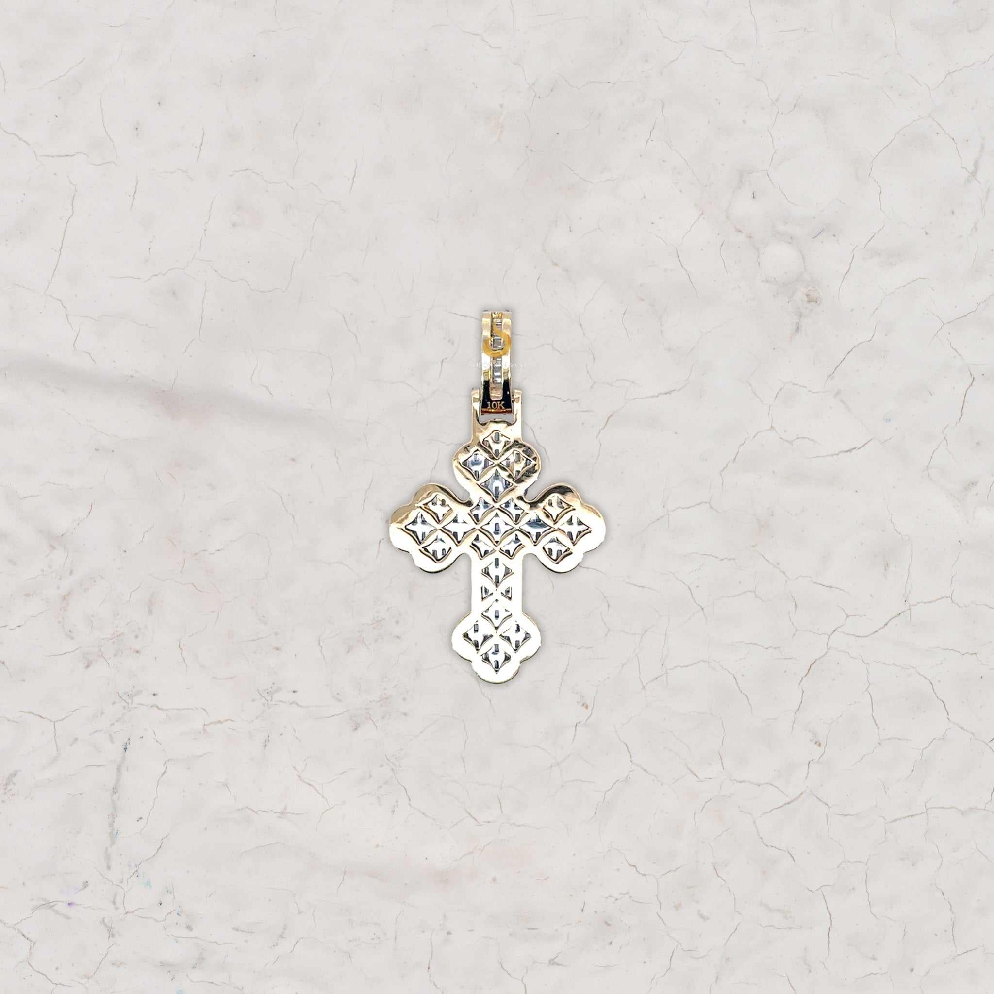 Vintage Inspired Baguette Round Cross Diamond Pendant