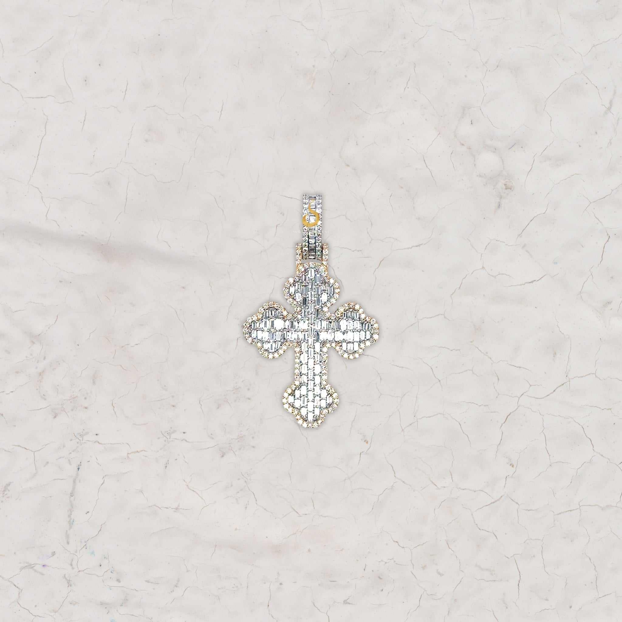 Vintage Inspired Baguette Round Cross Diamond Pendant