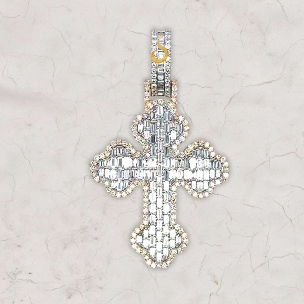 Vintage Inspired Baguette Round Cross Diamond Pendant