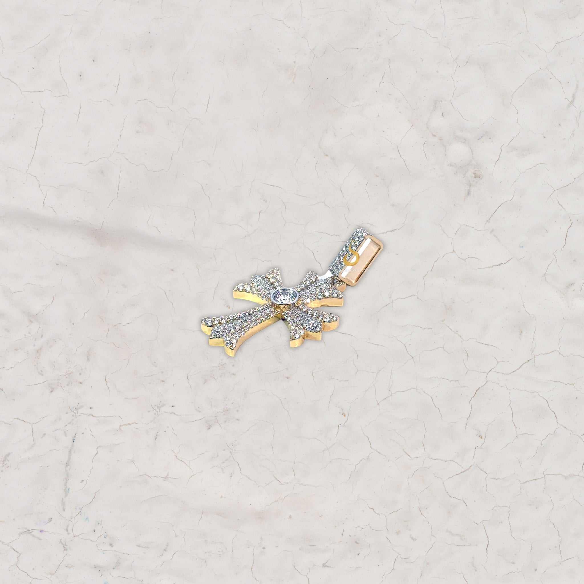 Pave Set Round Diamond Iced Out Cross Pendant