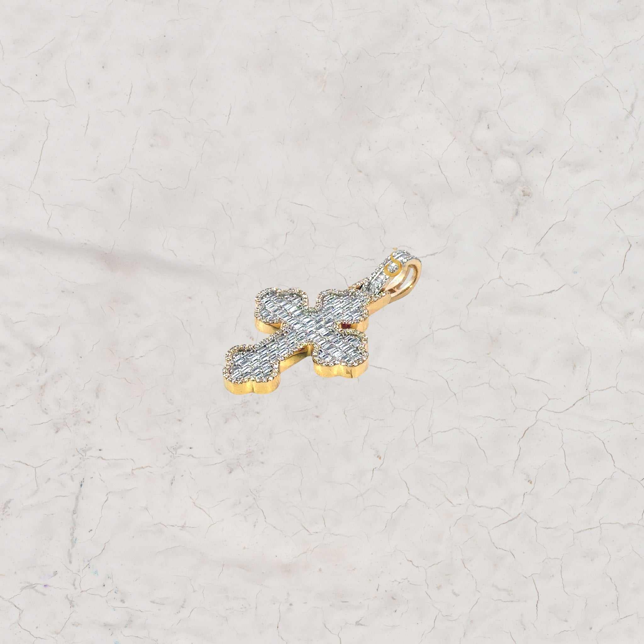 Vintage Inspired Baguette Round Cross Diamond Pendant
