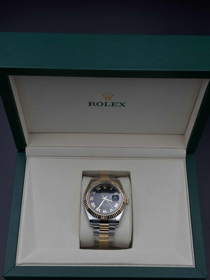 Rolex Datejust II 41mm 116333 Two-Tone Black Roman Dial Fluted Oyster — Pre-Owned