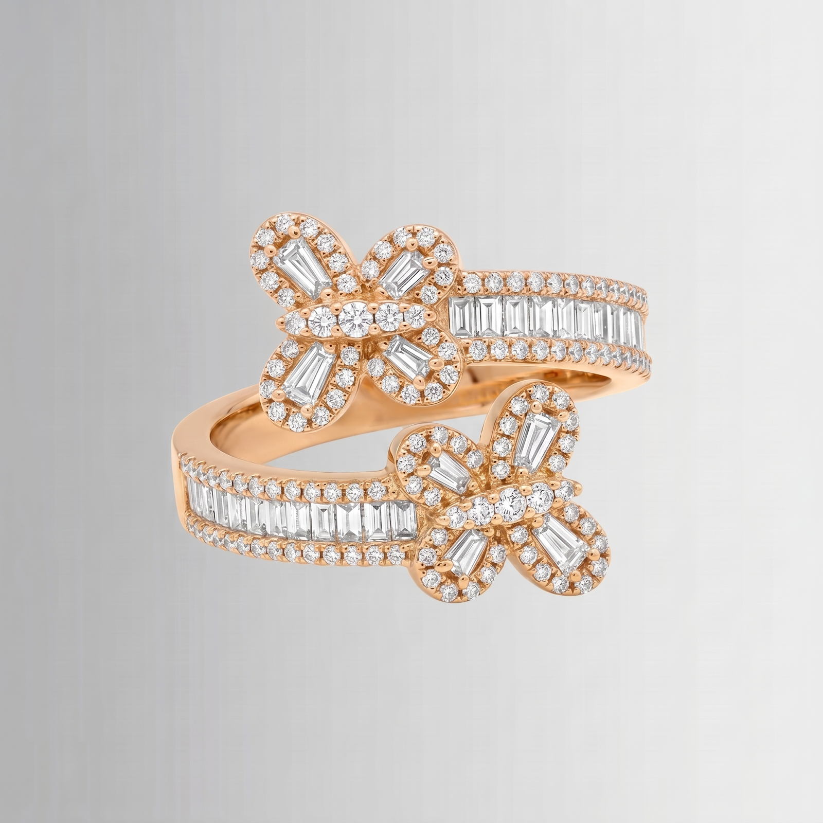 0.86 ctw diamond butterfly ring in 10K gold — render 1
