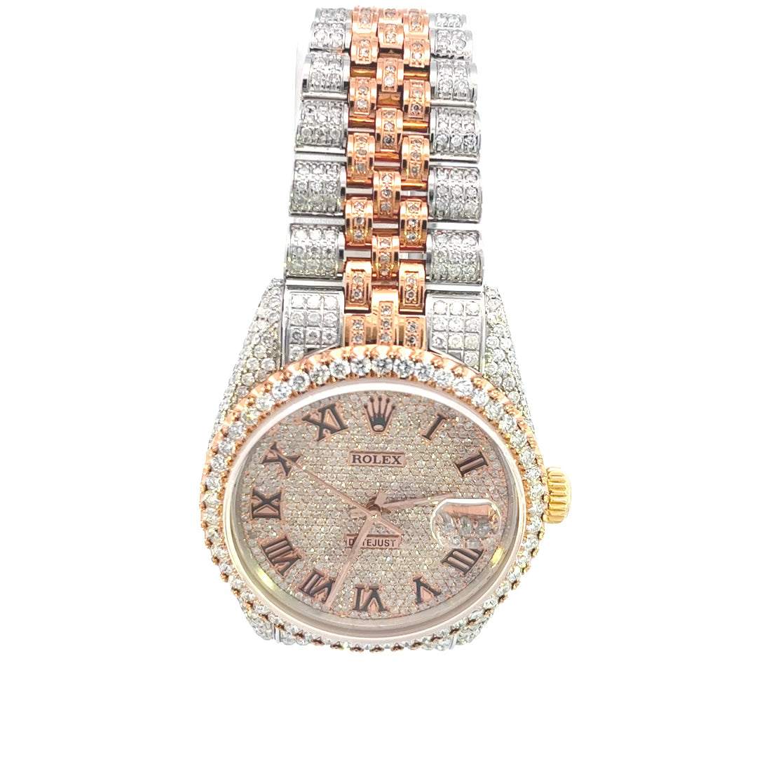 36MM TWO-TONE ROSE AND WHITE DIAMOND ROLEX DATEJUST ROMAN DIAL