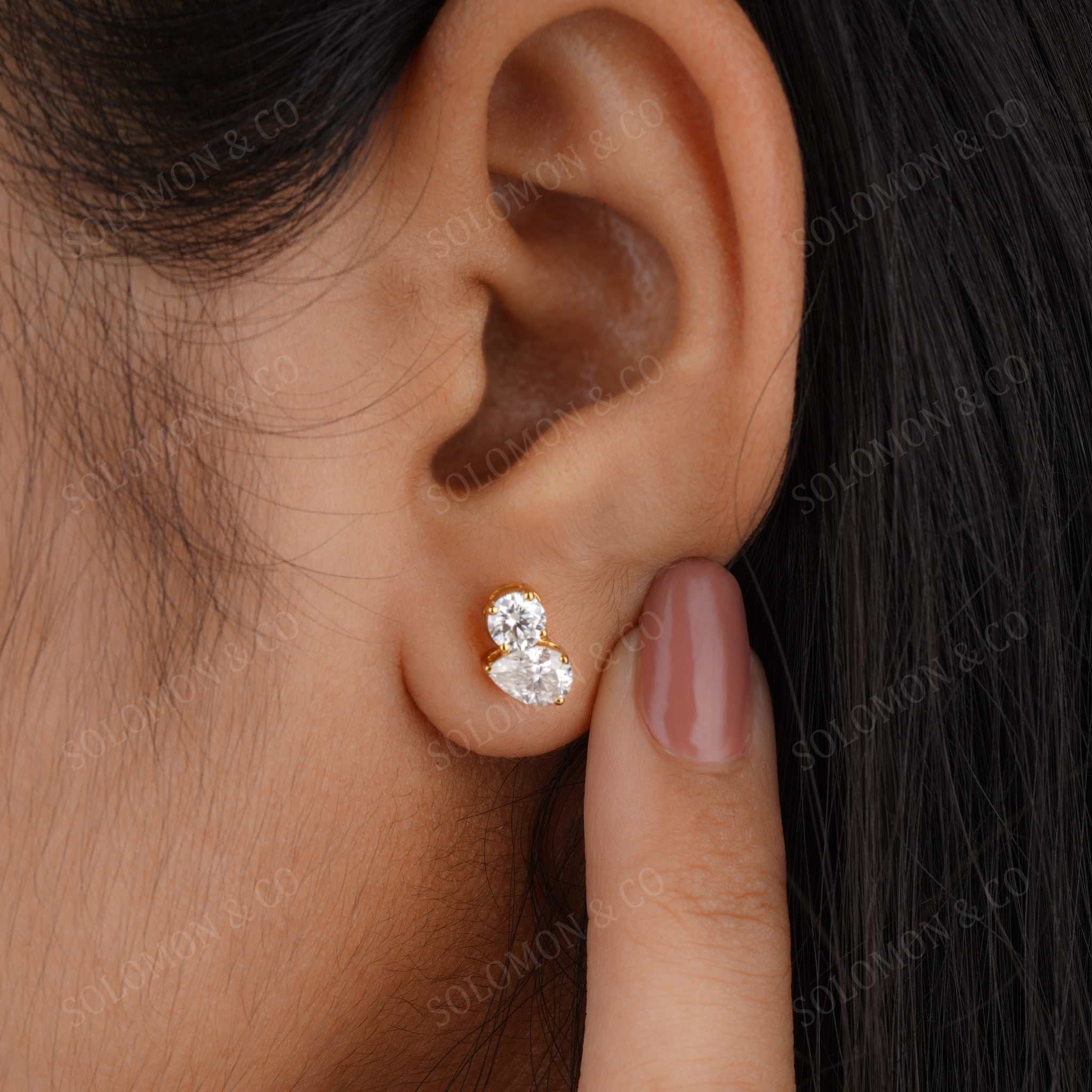 Toi Et Moi Marquise And Round Moissanite Stud Earrings Seven