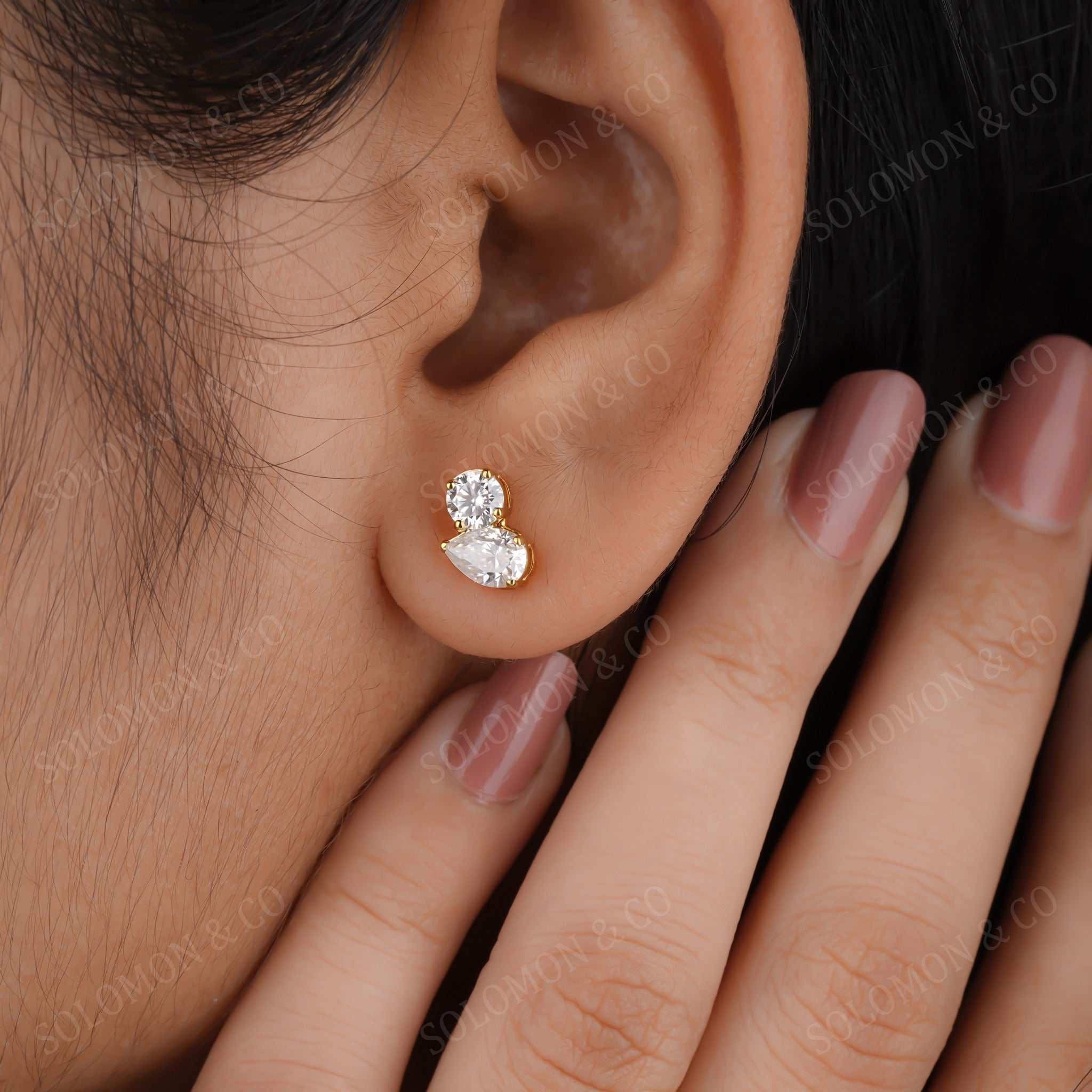 Toi Et Moi Marquise And Round Moissanite Stud Earrings Fifth