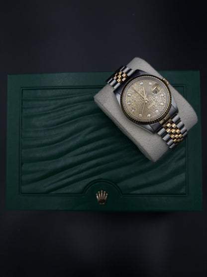 Rolex Datejust 36mm 16233 Two-Tone Champagne Computer Diamond Dial Fluted Jubilee 1997 — Pre-Owned