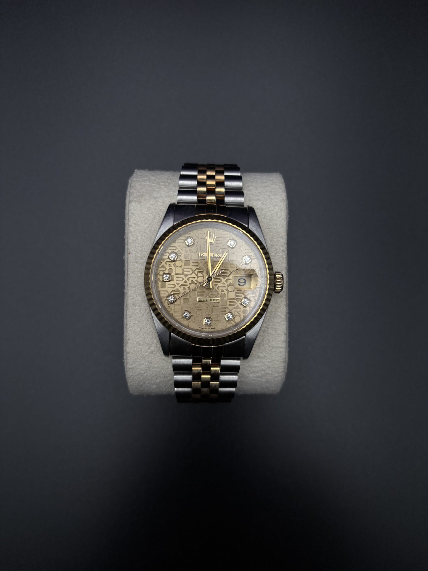 Rolex Datejust 36mm 16233 Two-Tone Champagne Computer Diamond Dial Fluted Jubilee 1997 — Pre-Owned