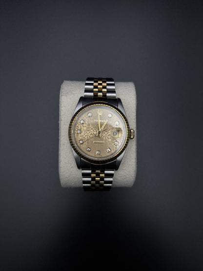 Rolex Datejust 36mm 16233 Two-Tone Champagne Computer Diamond Dial Fluted Jubilee 1997 — Pre-Owned
