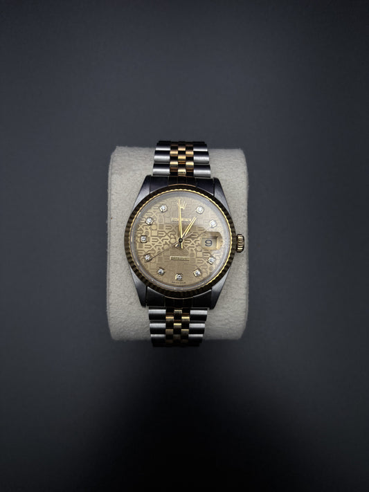 Rolex Datejust 36mm 16233 Two-Tone Champagne Computer Diamond Dial Fluted Jubilee 1997 — Pre-Owned