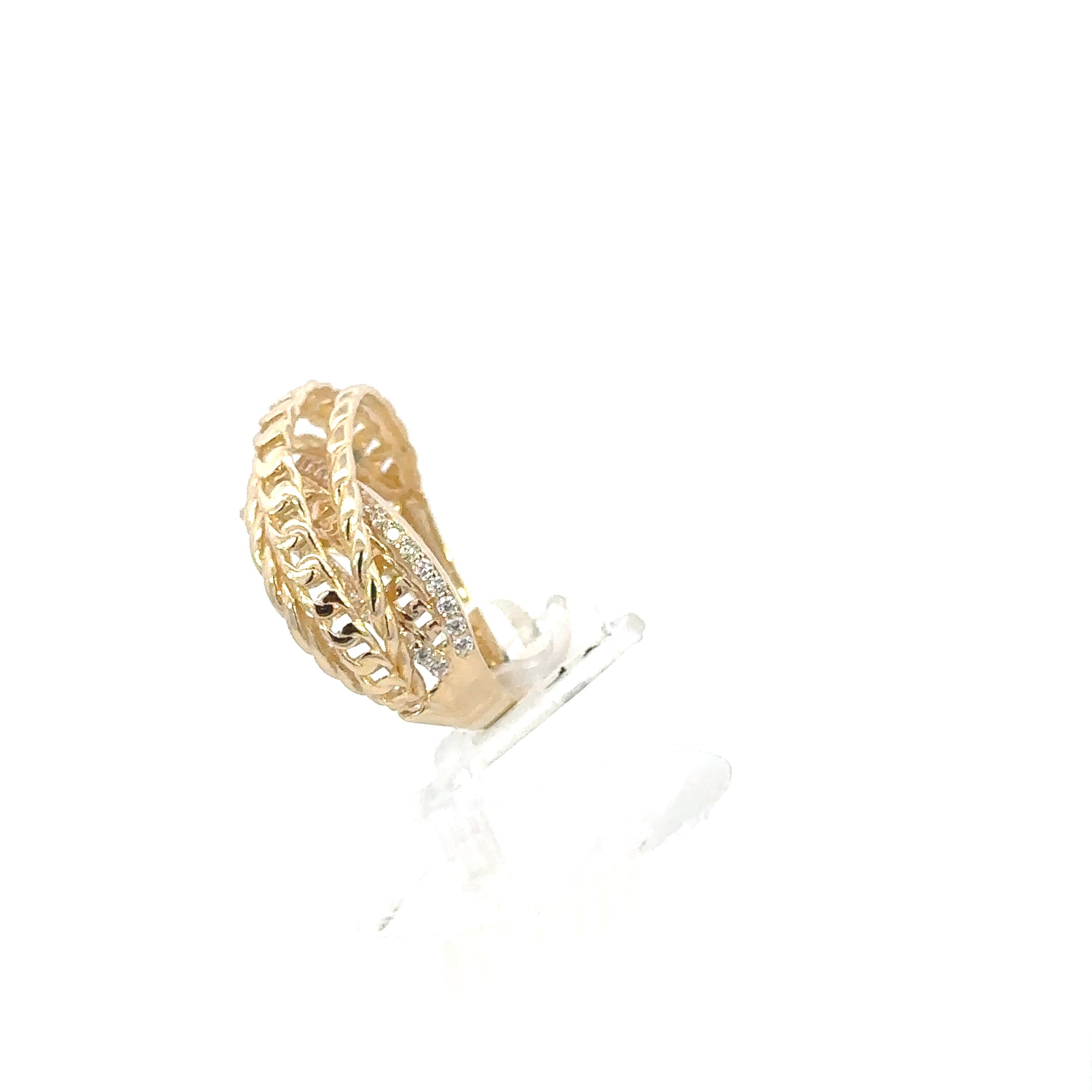 14K GOLD CZ ROPE TWISTED CROSSOVER RING