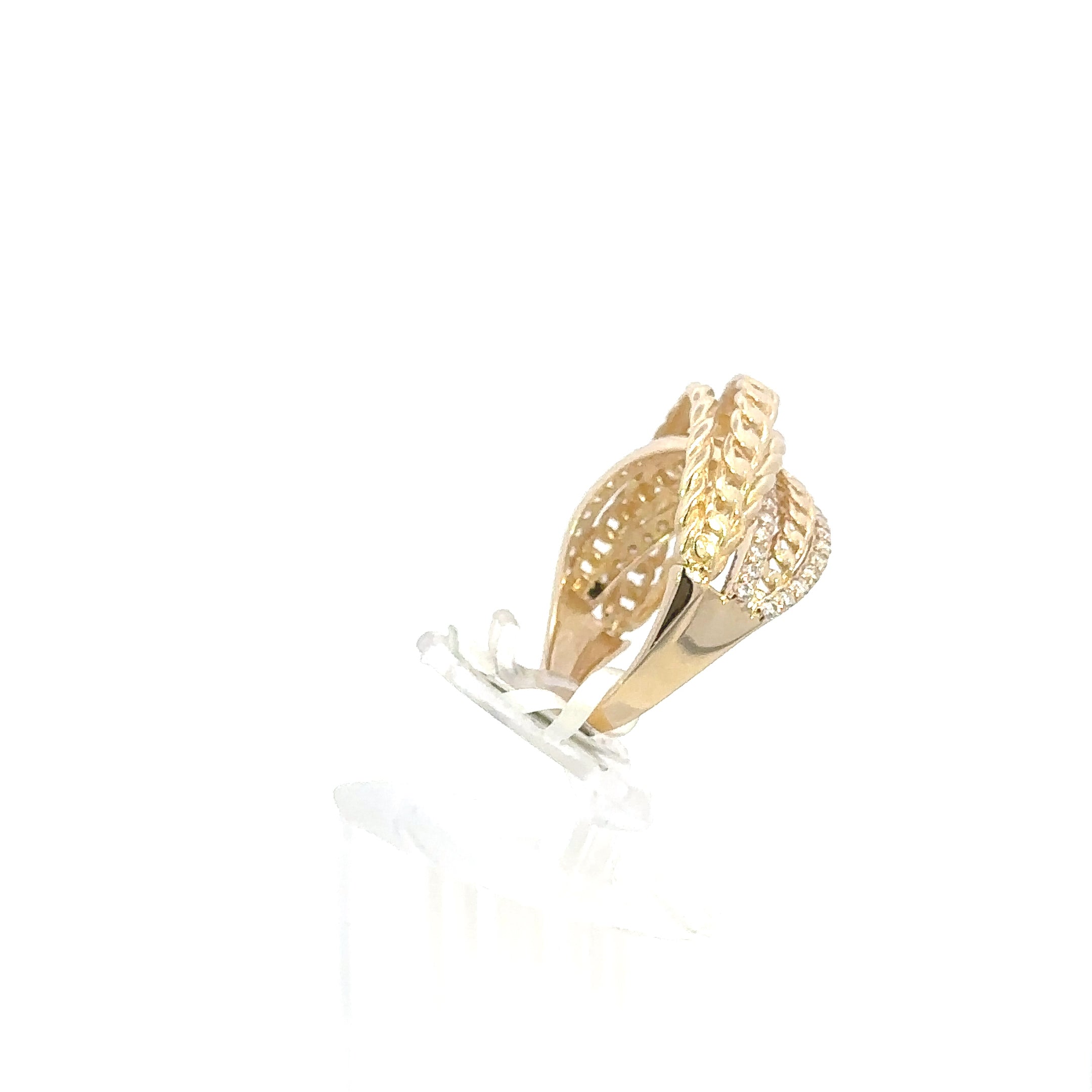 14K GOLD CZ ROPE TWISTED CROSSOVER RING