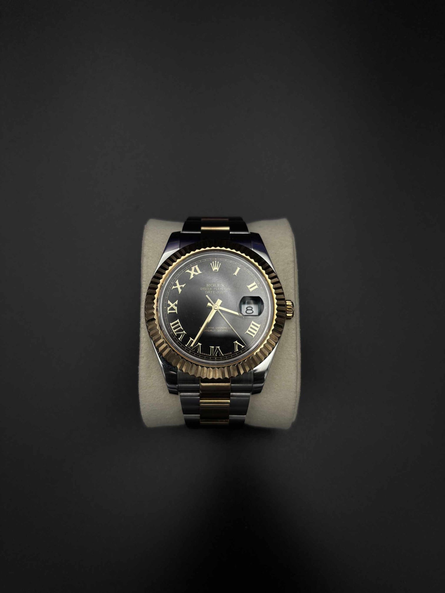 Rolex Datejust II 41mm 116333 Two-Tone Black Roman Dial Fluted Oyster — Pre-Owned