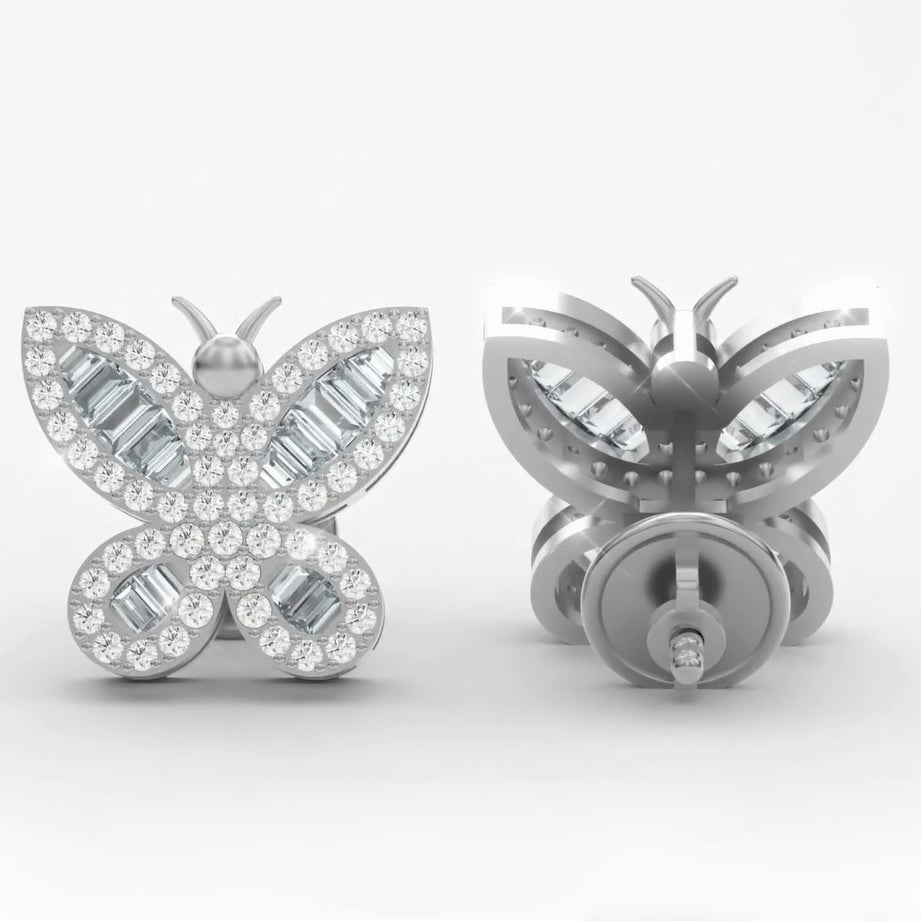 Round & Baguette Cut Natural Diamond Butterfly Shape Earring