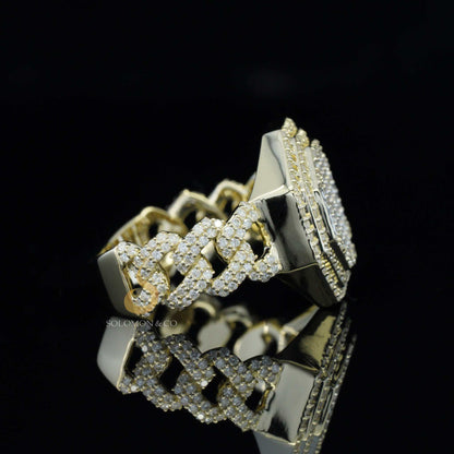 Wide Miami Cuban link Chain Iced Out Mens Ring