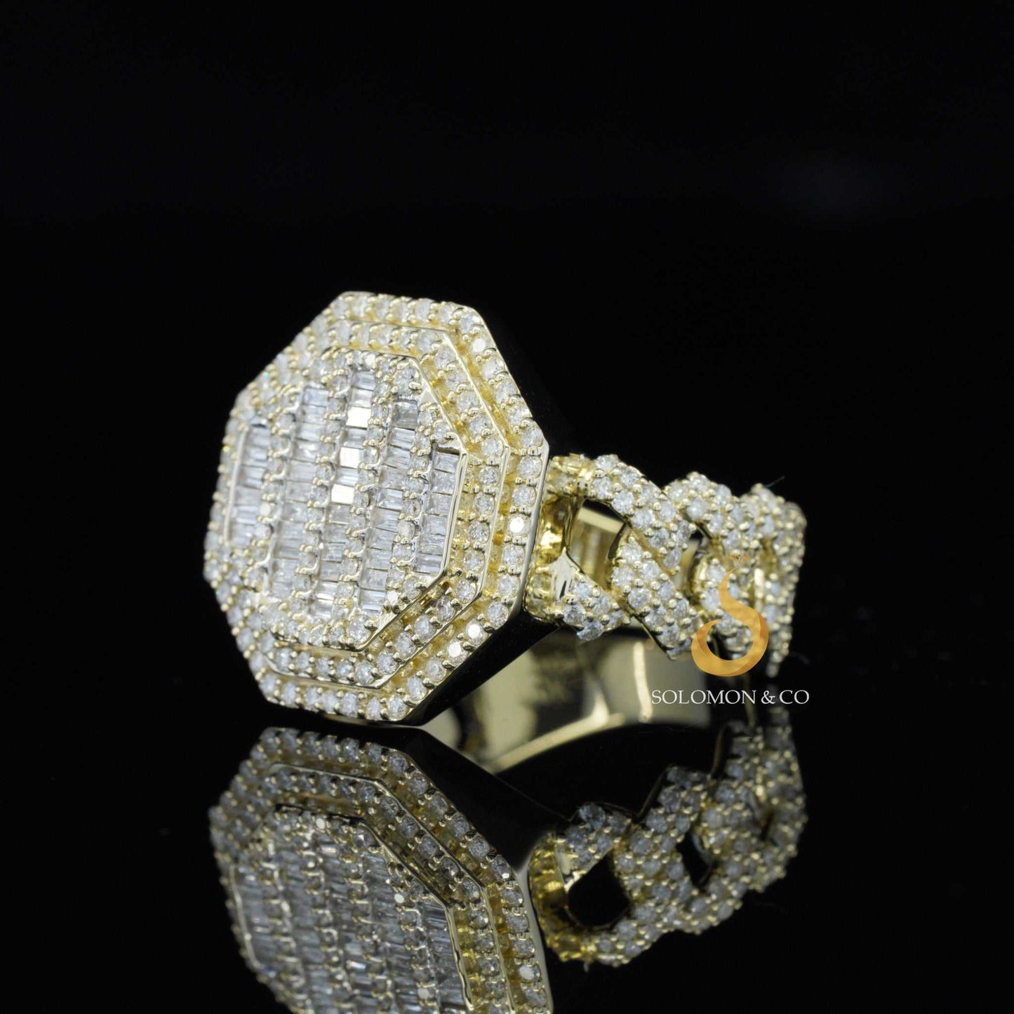 Wide Miami Cuban link Chain Iced Out Mens Ring