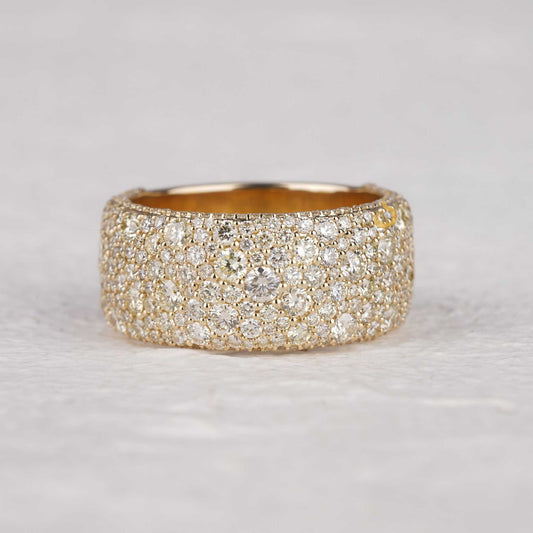 Iced Out Pave Round Diamond Ring Bold Band for Unisex 4.18ct