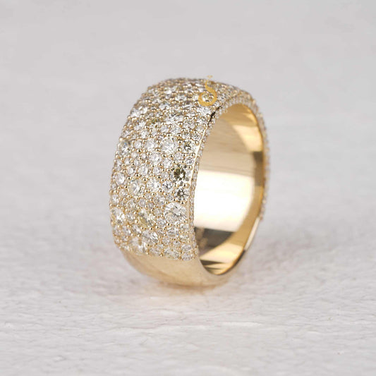 Iced Out Pave Round Diamond Ring Bold Band for Unisex 4.18ct