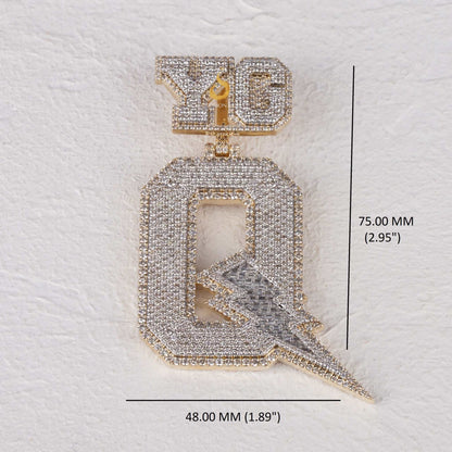 Custom YG Q Lightning Bolt Round Diamond Hip Hop Pendant