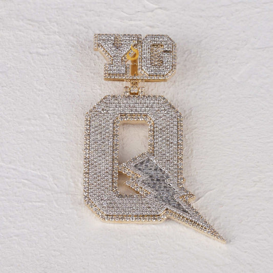 Custom YG Q Lightning Bolt Round Diamond Hip Hop Pendant