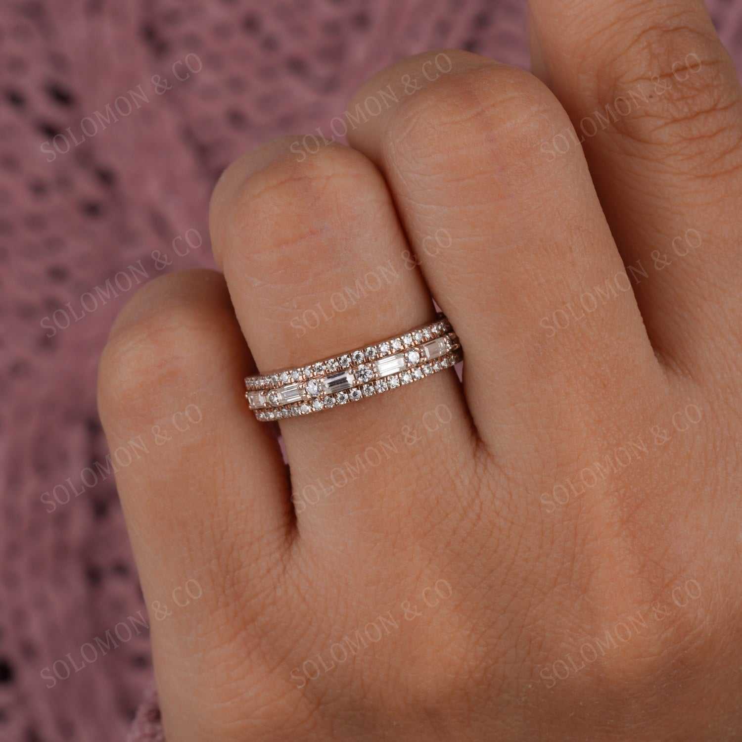 Moissanite Baguette And Round Half Wedding Band Fifth