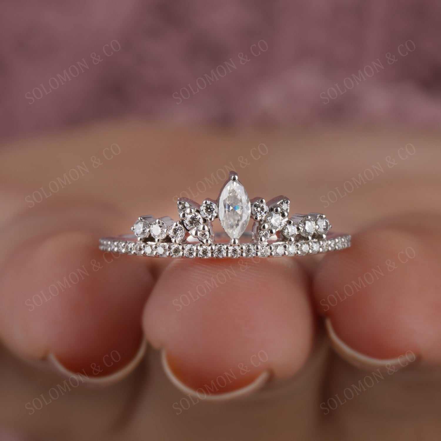 Tiara Marquise And Round Cut Moissanite Wedding Band Seven