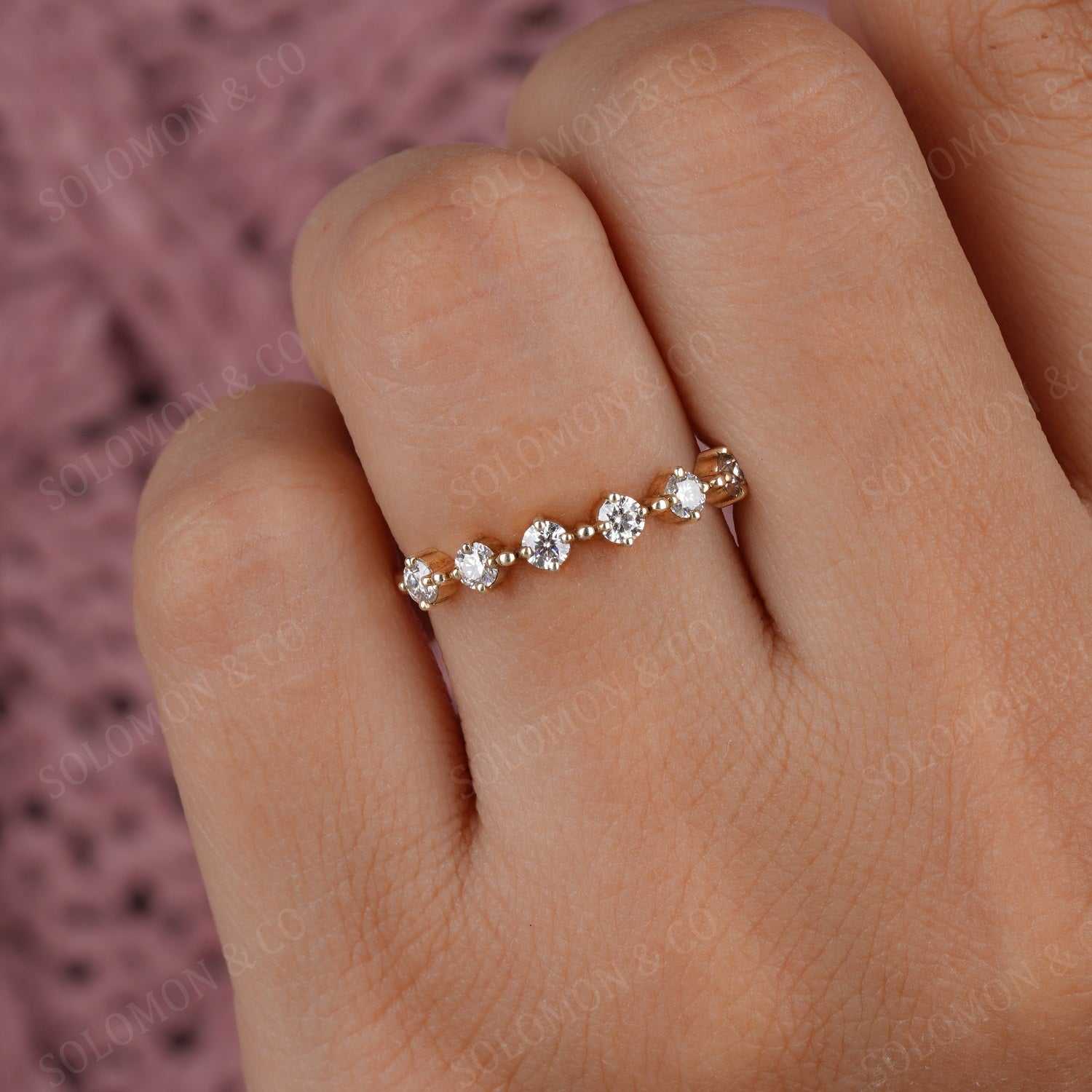 Moissanite Diamond Round Cut Half Eternity Minimalist Dainty Band