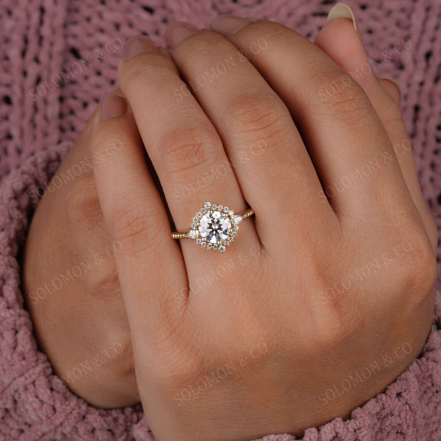 Vintage Art Deco Round & Pear Shape Moissanite Engagement Ring