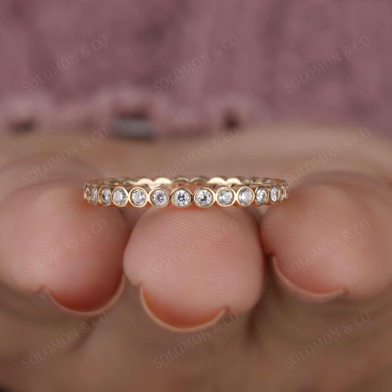 Bezel Setting Round Cut Moissanite Full Eternity Wedding Band Seven