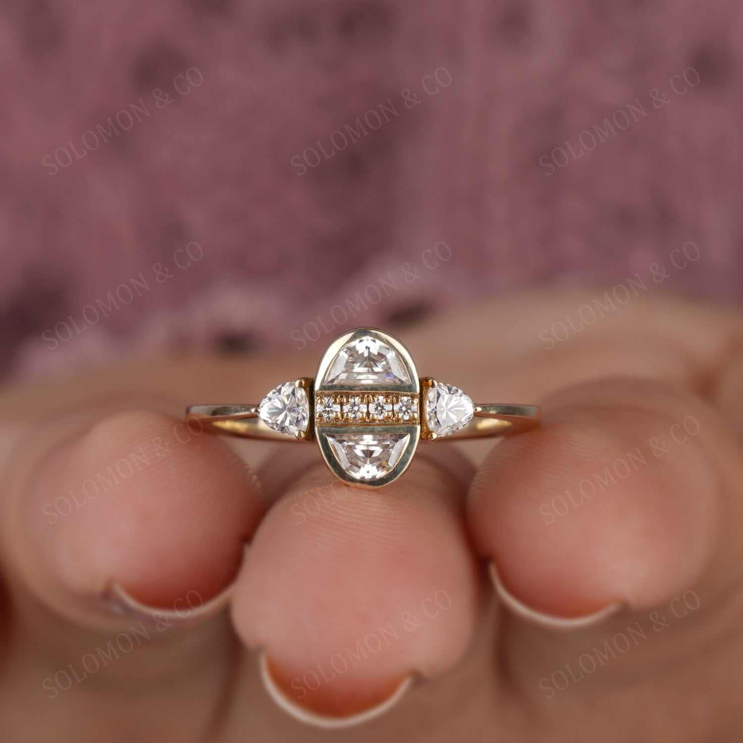 Vintage Oval Shaped Half Moon And Round Cut Moissanite Ring Eight