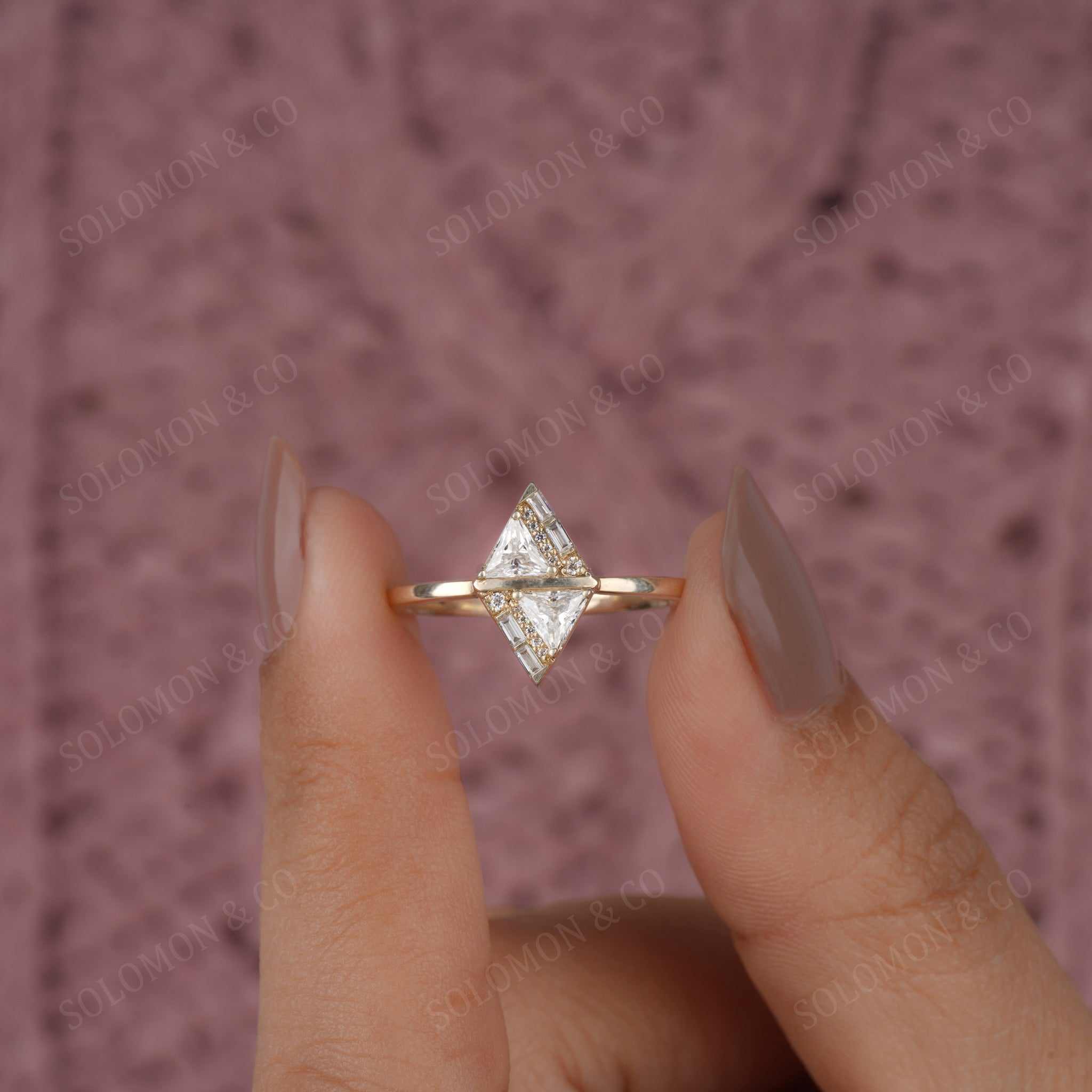 Unique Kite Shaped Solitaire Ring Third